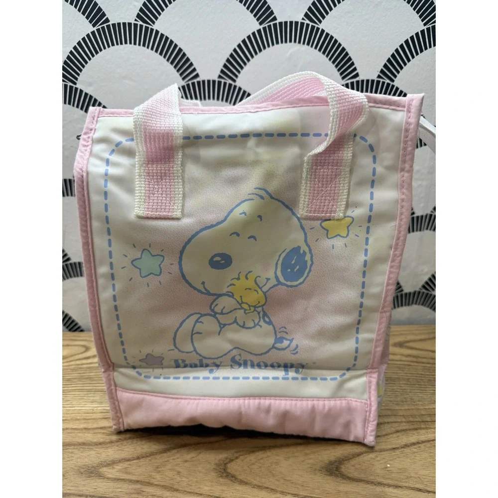 Vtg Peanuts Baby Snoopy Light Pink White Diaper Bottle‎ Bag Vinyl Clean 11